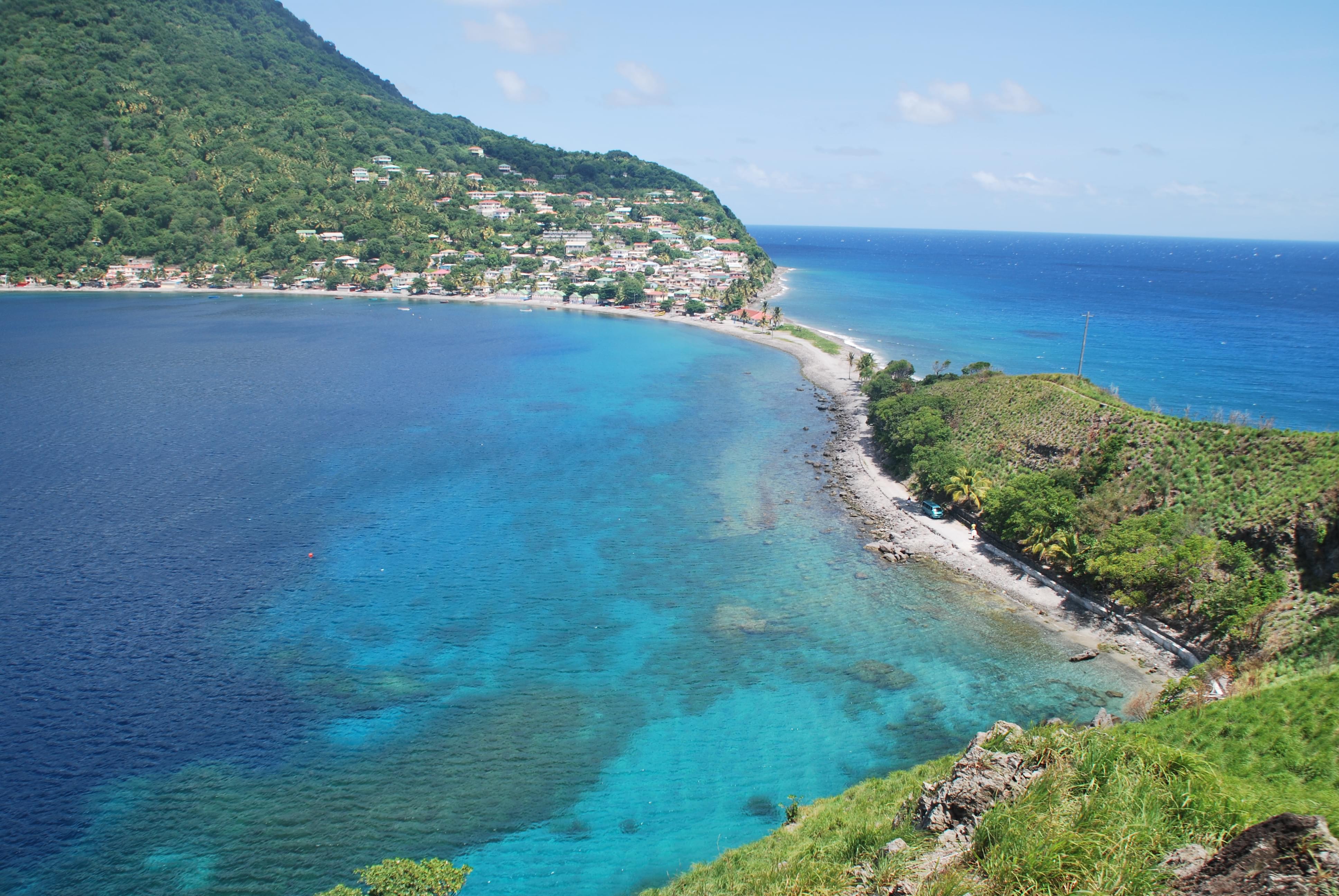 overview of scotts head beach in dominica