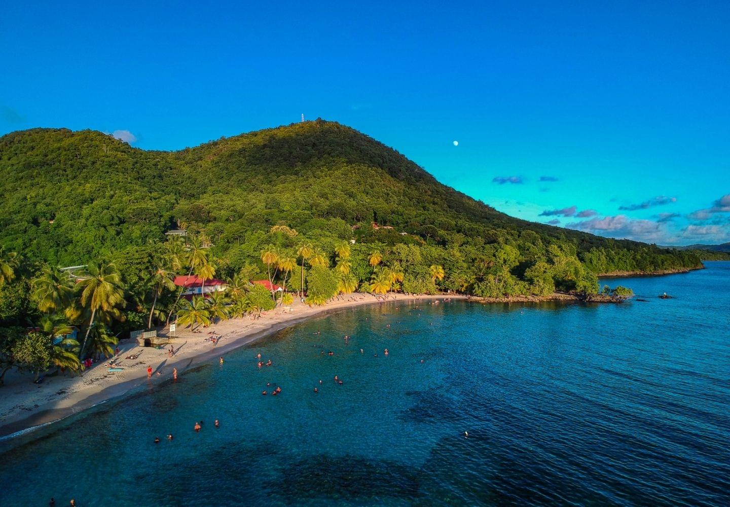 aerial shot of anse figuier at sunset