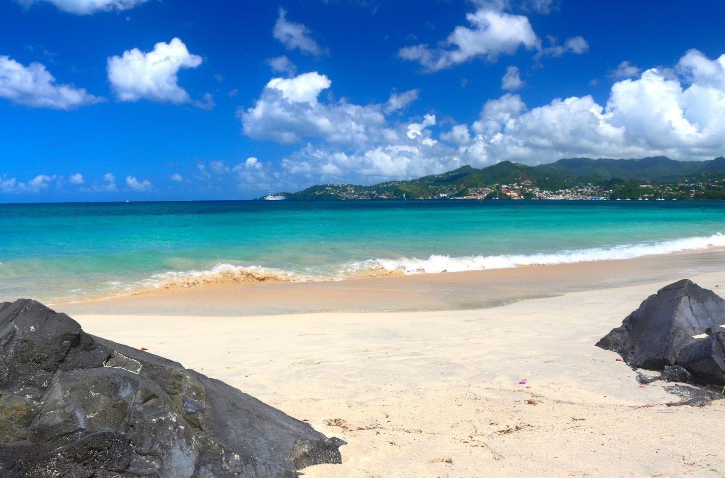 Grand Anse Beach on the sand