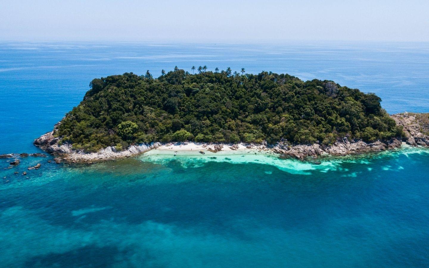 aerial view of beach on northside Rawa Island