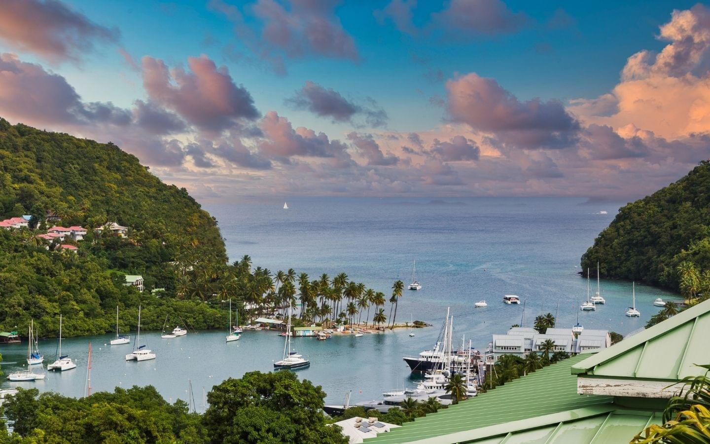 overlooking Marigot Bay at sunset