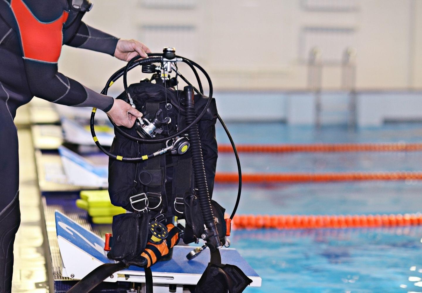 scuba diving equipment at the pool