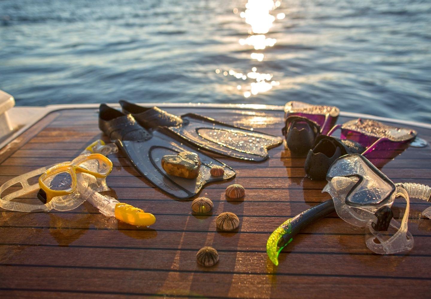snorkeling set on yacht deck